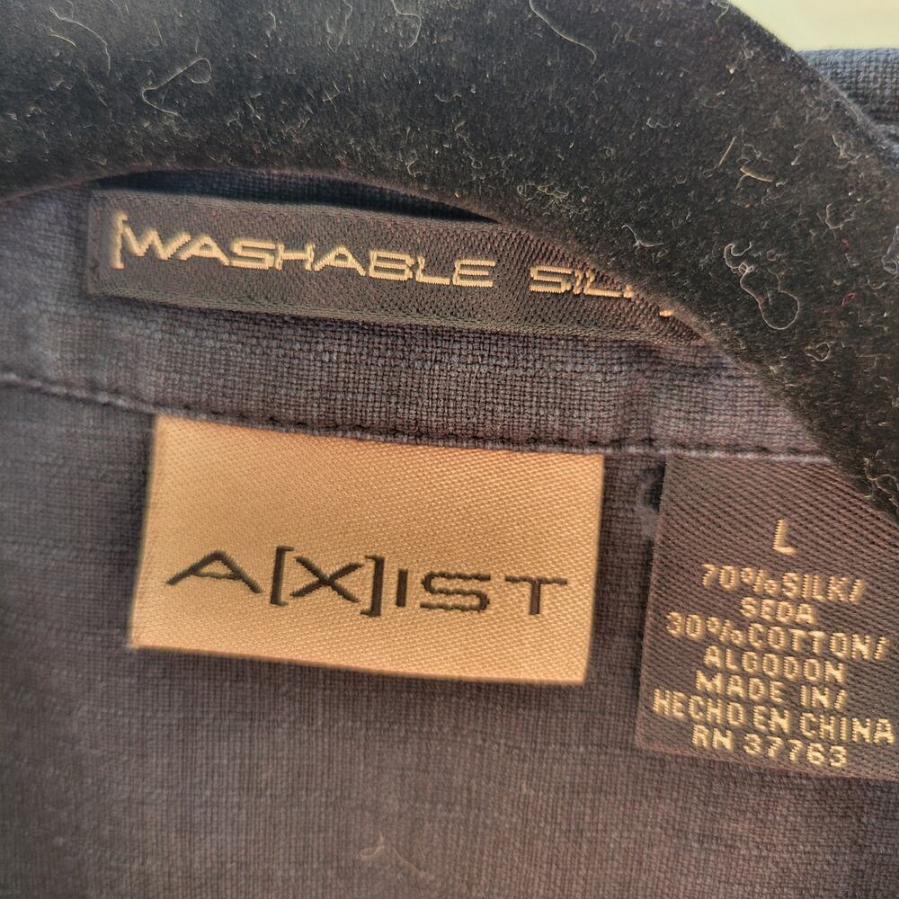 Axist Mens Silk Cotton Blend‎ Colorblock Geometric Short Sleeve Button Shirt L - Picture 3 of 7